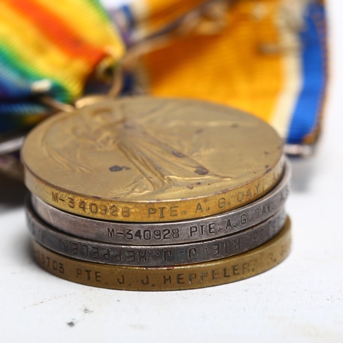 74 - 2 pairs of Great War Service medals to G-23703 Private JJ Heppeler Royal Sussex Regiment, and M-3409... 