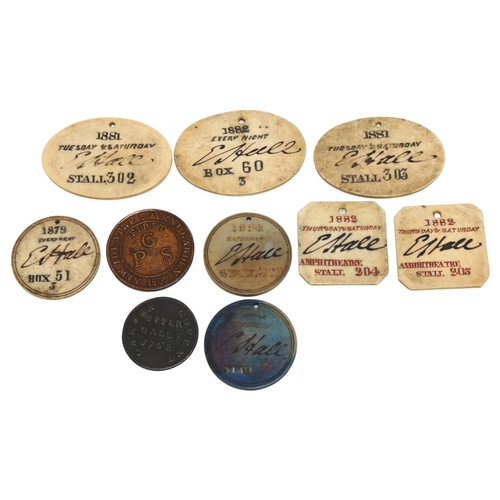 75 - Royal Italian Opera Covent Garden, a group of 19th century seat tokens, including New Theatre Covent... 