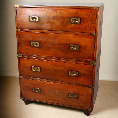 230 - An early 20th century fruitwood two section military chest of drawers, with oak lined drawers, heigh... 