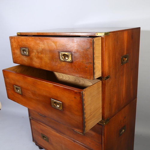 230 - An early 20th century fruitwood two section military chest of drawers, with oak lined drawers, heigh... 