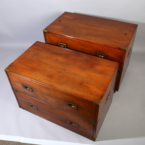 230 - An early 20th century fruitwood two section military chest of drawers, with oak lined drawers, heigh... 