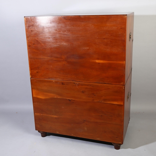 230 - An early 20th century fruitwood two section military chest of drawers, with oak lined drawers, heigh... 