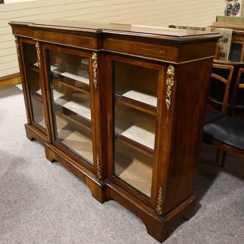 231 - A 19th century breakfront side cabinet with inlay and ormolu mounts, width 167cm, depth 37cm, height... 