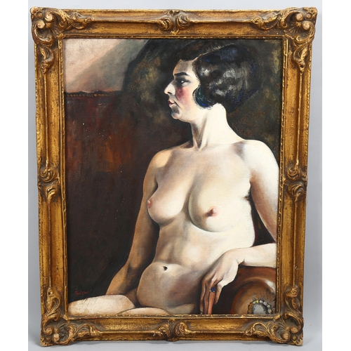 605 - Fonteyne, female nude, oil on canvas, signed, 64cm x 50cm, framed