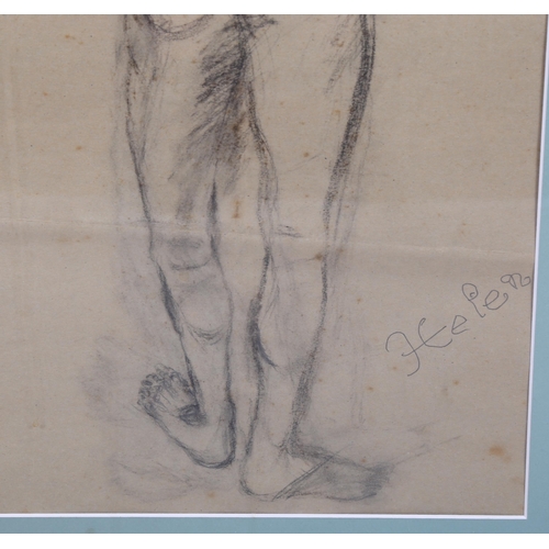 606 - Late 19th/early 20th century charcoal sketch, nude life study, inscribed Helen, 60cm x 28cm, framed