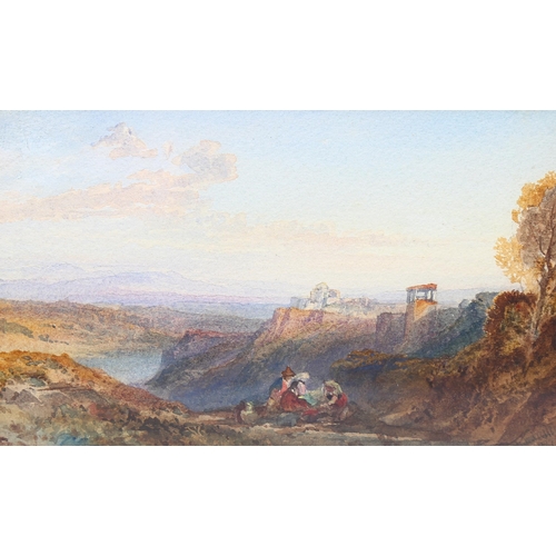 608 - William Leighton Leitch, travellers in extensive landscape, watercolour, 14cm x 23cm, together with ... 