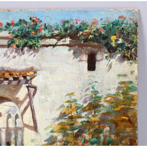 610 - Joseph Sitnes, Italian villa, oil on board, 19cm x 25cm, unframed