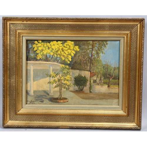 613 - Ella Thalbitzer (1883 - 1952), buildings and gardens Algir, 1948, oil on canvas, signed, 24cm x 34cm... 