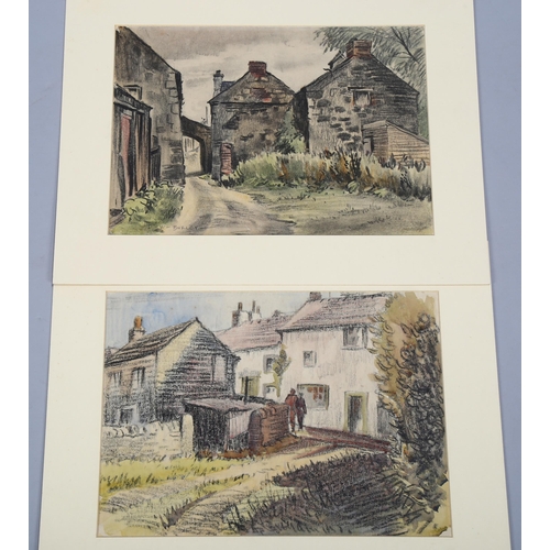 621 - David William Burley (1901 - 1990), 2 Irish village scenes, charcoal/watercolour on paper, signed, S... 