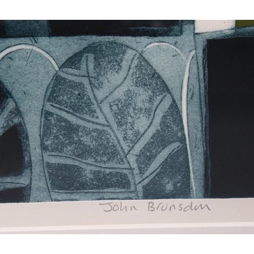 623 - John Brunsden, parish church, coloured etching, signed in pencil, no. 22/50, plate 45cm x 60cm, fram... 