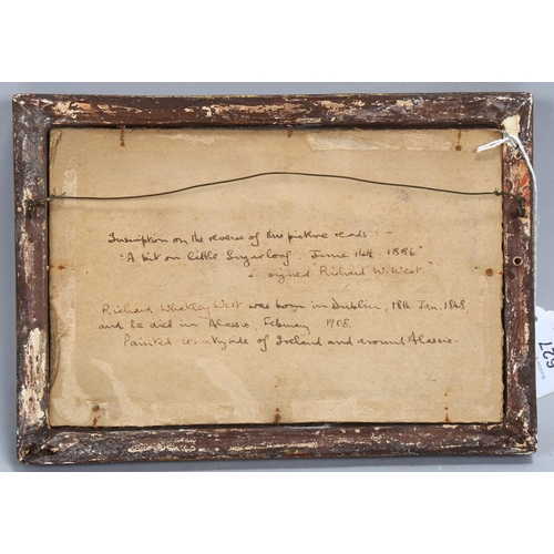 627 - Richard W West, A Bit On Little Sugar Loaf (Ireland), 1886, oil on panel, inscribed verso, 13cm x 21... 
