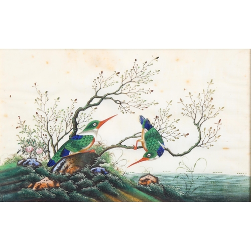 628 - 2 x 19th century Chinese watercolours on rice paper, largest 20cm x 32cm, framed (2)