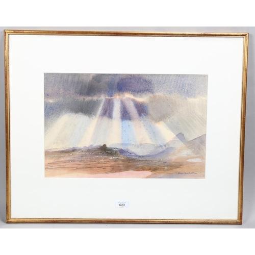 629 - Roger Nicholson, extensive landscape, watercolour, signed, 30cm x 46cm, framed