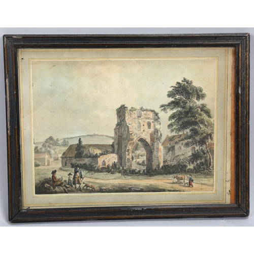 632 - G L Edridge, artist sketching old church ruins, signed and dated 1785, 20cm x 28cm, framed