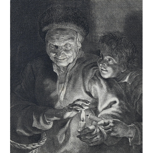 633 - Peter Paul Rubens, woman and child with candles, original etching circa 1620 - 30, image 22cm x 19cm... 