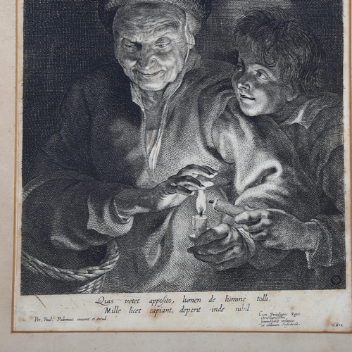 633 - Peter Paul Rubens, woman and child with candles, original etching circa 1620 - 30, image 22cm x 19cm... 
