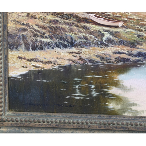 649 - Graham Petley, rural river scene, oil on canvas, signed, 56cm x 76cm, framed
