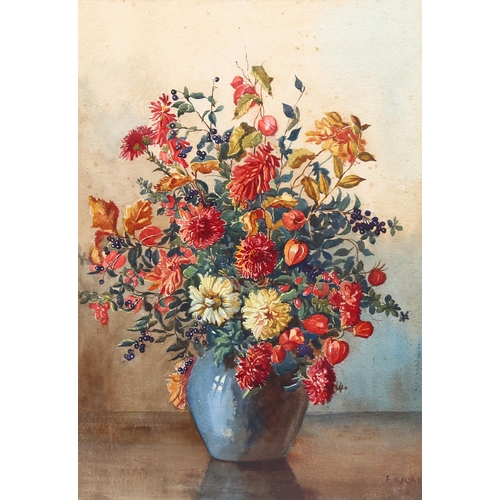 651 - F K Abar, floral still life, watercolour, signed, 50cm x 35cm, framed