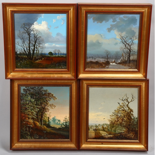 652 - Peter Newcombe, the four seasons, set of 4 oils on panel, signed, 24cm x 22cm, framed