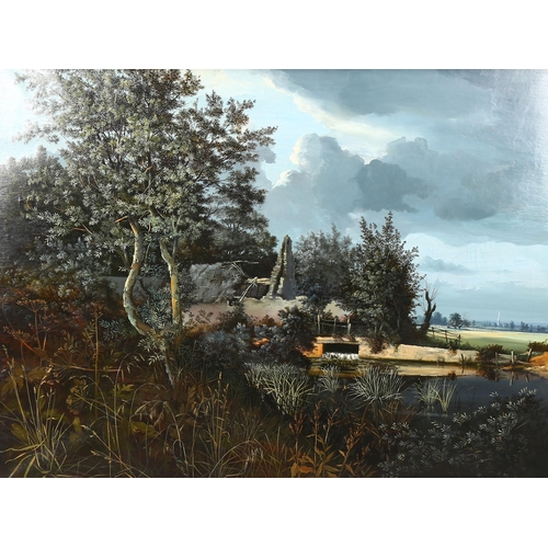 660 - Peter Newcombe, the old mill pond, oil on canvas, signed and dated 1973, 76cm x 101cm, framed