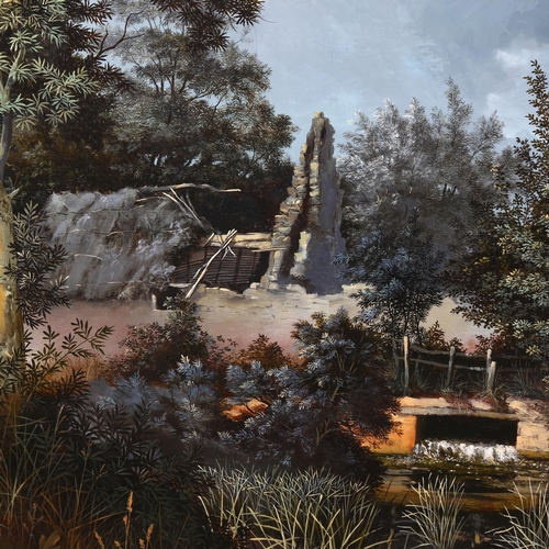 660 - Peter Newcombe, the old mill pond, oil on canvas, signed and dated 1973, 76cm x 101cm, framed