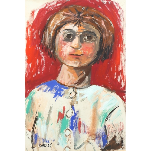 661 - Manner of Joan Eardley, portrait of a girl, bears signature, 50cm x 34cm, framed