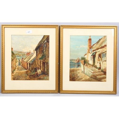 662 - John Schofield, Cornish village scenes, pair of watercolours, signed, 30cm x 25cm, framed