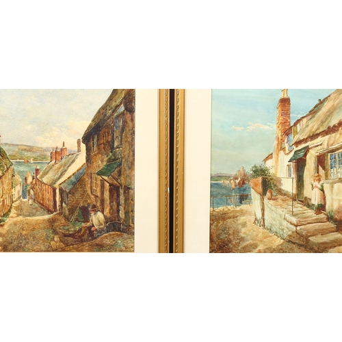 662 - John Schofield, Cornish village scenes, pair of watercolours, signed, 30cm x 25cm, framed