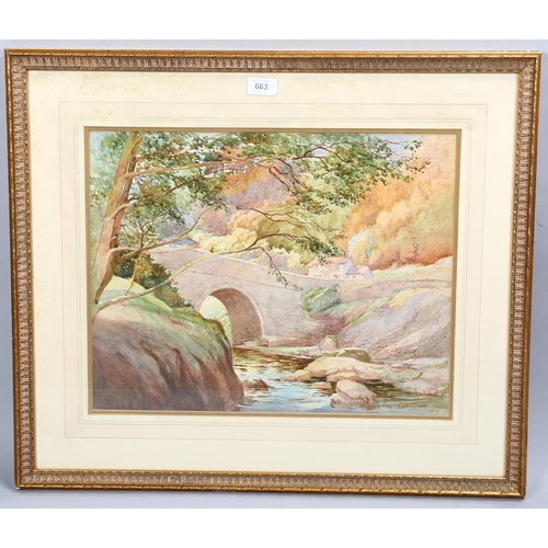 663 - Ernest Sutton, bridge over a river, signed and dated 1933, 37cm x 47cm, framed