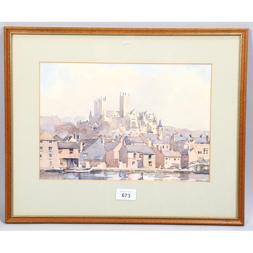 673 - Len Roope (1917 - 2005), view of Lincoln Cathedral, signed and dated 1971, 22cm x 32cm, framed