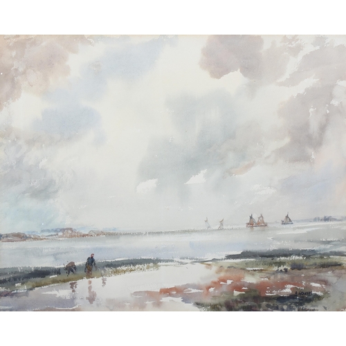 682 - Aline Gowen (1907 - 1999), barge race off East Mersea, watercolour, signed with SWA Exhibition label... 