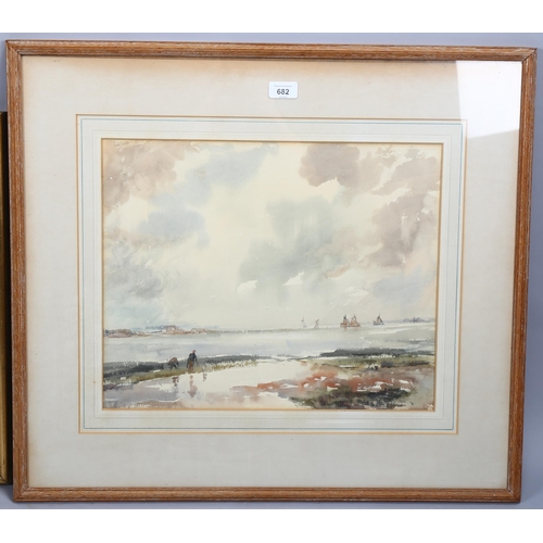 682 - Aline Gowen (1907 - 1999), barge race off East Mersea, watercolour, signed with SWA Exhibition label... 