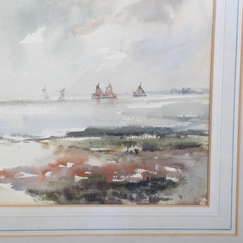 682 - Aline Gowen (1907 - 1999), barge race off East Mersea, watercolour, signed with SWA Exhibition label... 