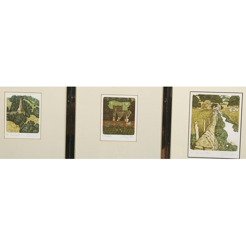 691 - Simon Palmer, 3 limited edition coloured etchings, all signed and numbered in pencil, plate 12cm x 1... 