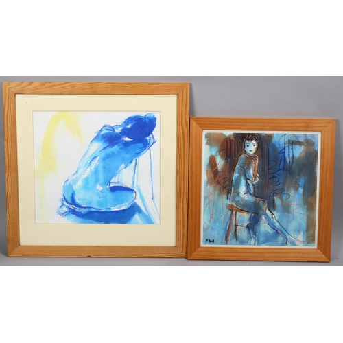 693 - Phyllis Hall, cold morning, coloured pastels, 37cm x 37cm, and  blue nude, 37cm x 41cm, framed (2)