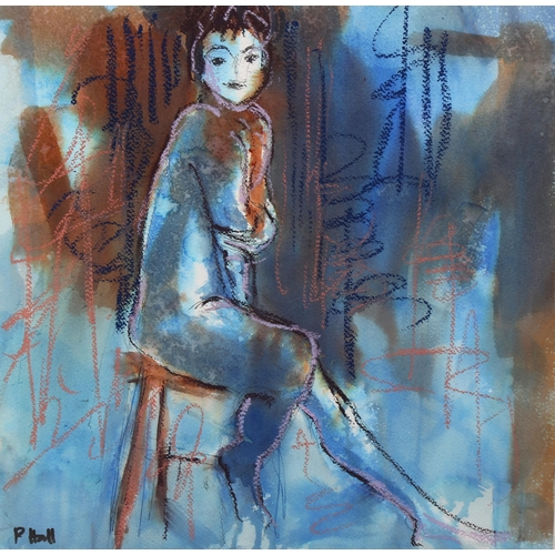 693 - Phyllis Hall, cold morning, coloured pastels, 37cm x 37cm, and  blue nude, 37cm x 41cm, framed (2)