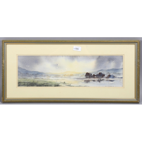 695 - Brien Howard, pair of panoramic Scottish landscapes, watercolour, signed, 13cm x 51cm, framed