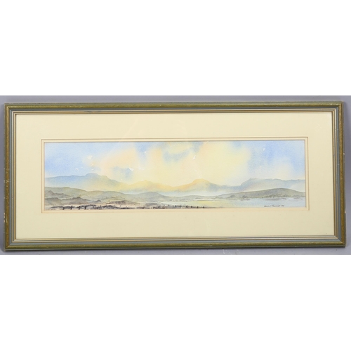 695 - Brien Howard, pair of panoramic Scottish landscapes, watercolour, signed, 13cm x 51cm, framed