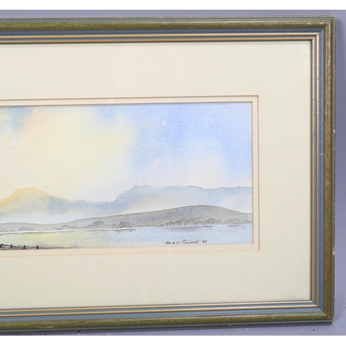 695 - Brien Howard, pair of panoramic Scottish landscapes, watercolour, signed, 13cm x 51cm, framed