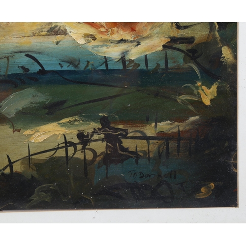 698 - T O'Donnell, abstract landscape, oil on board, signed, 45cm x 55cm, framed