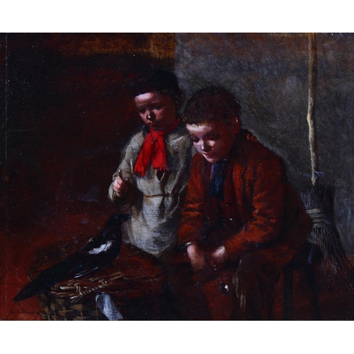 699 - William Hemsley RBA (1819 - 1906), the culprits, oil on wood panel, inscribed verso, 18cm x 22cm, fr... 