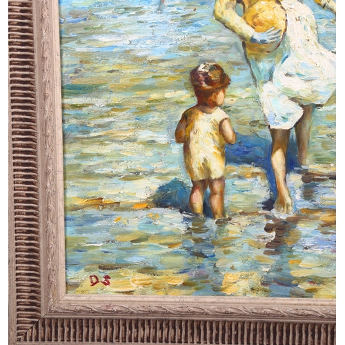 702 - Contemporary beach scene, oil on canvas, 45cm x 60cm, framed