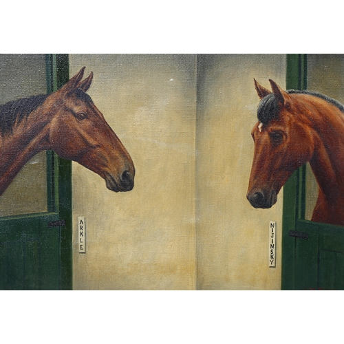 703 - W F Perrin, 2 studies of racehorses, oils on canvas, both signed, largest 46cm x 36cm, framed (2)