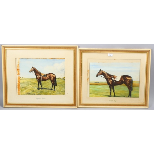 704 - Ann Hawkins, pair of studies of racehorses, watercolour, 32cm x 43cm, framed