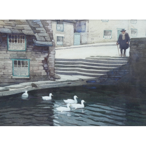 706 - Cecil Aldin (1870 - 1935), duck pond, watercolour, signed, 27cm x 36cm, framed