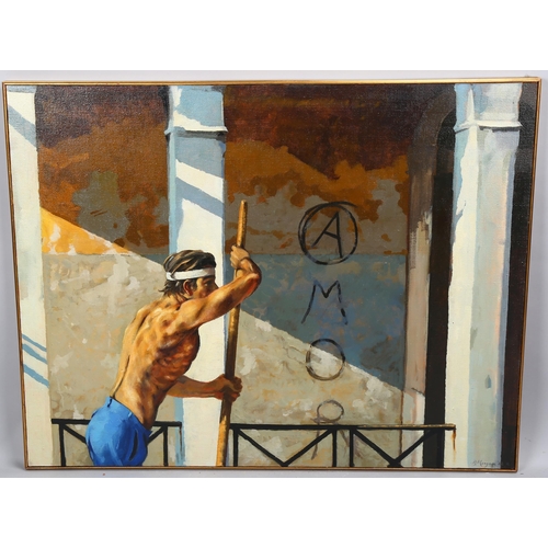 711 - Robert Morgan, Vogatores (the Oarsman), oil on canvas, signed, 70cm x 90cm, framed