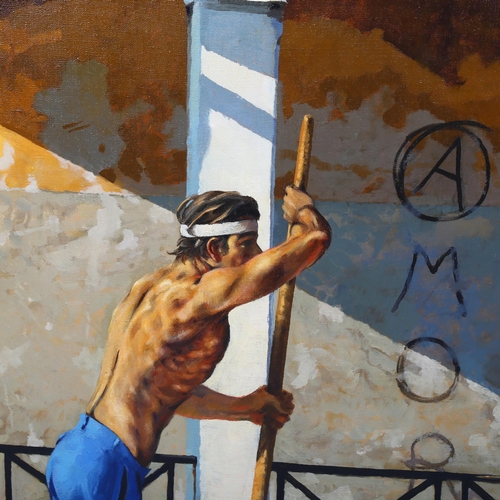 711 - Robert Morgan, Vogatores (the Oarsman), oil on canvas, signed, 70cm x 90cm, framed