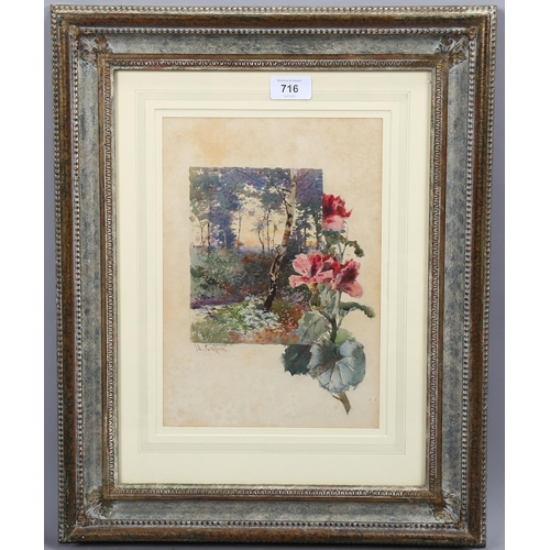 716 - Watercolour, circa 1900, woodland study, indistinctly signed, 30cm x 20cm, framed