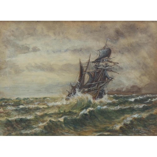 718 - Joseph Smail, shipping off the coast, watercolours, signed and dated 1928, 36cm x 50cm, framed