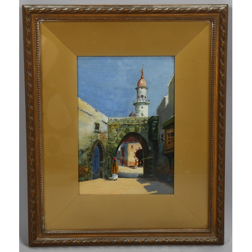 727 - Early 20th century oil on panel, North African street scene, unsigned, 24cm x 16cm, framed